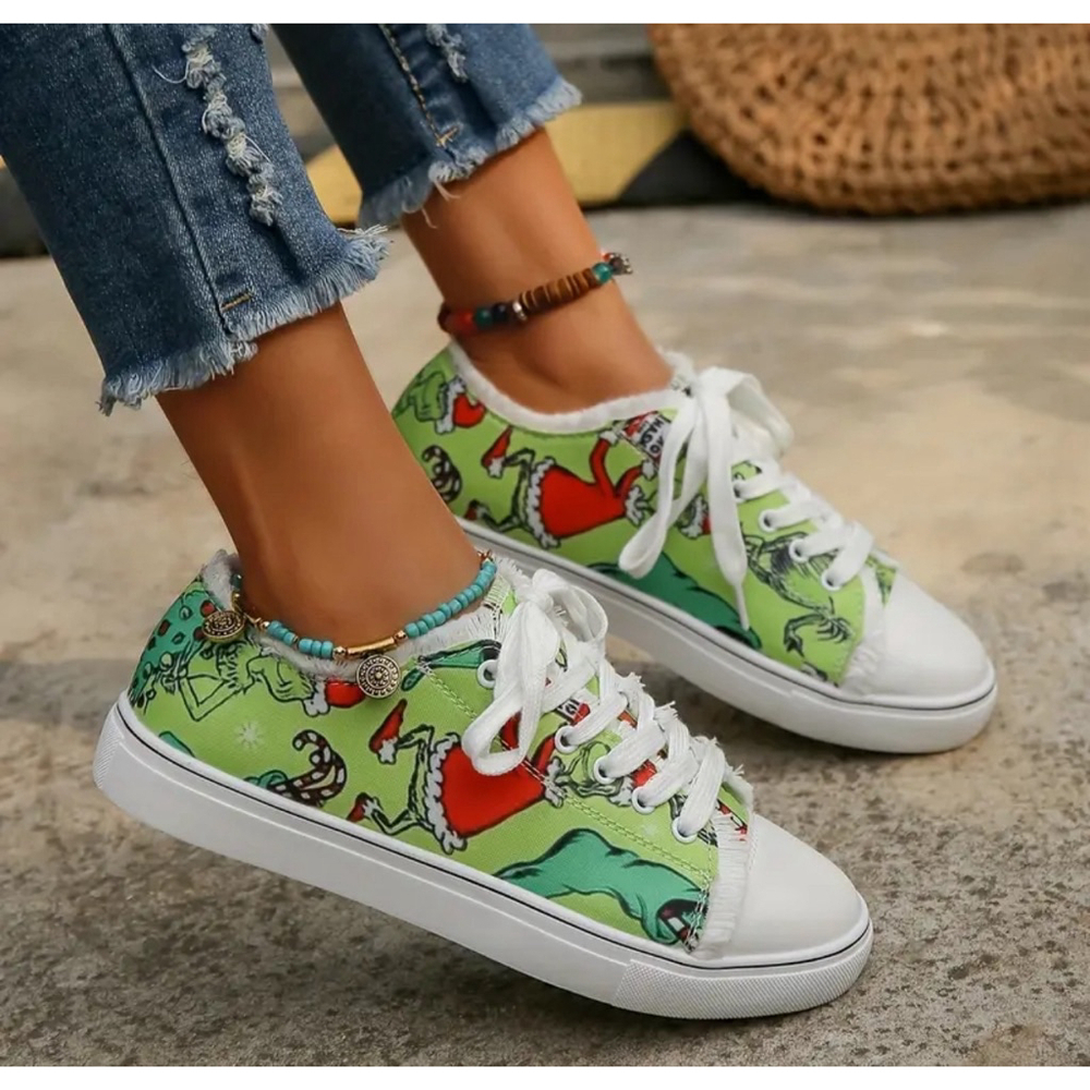 Grinch Inspired Christmas Canvas Sneakers - Picture 3 of 6